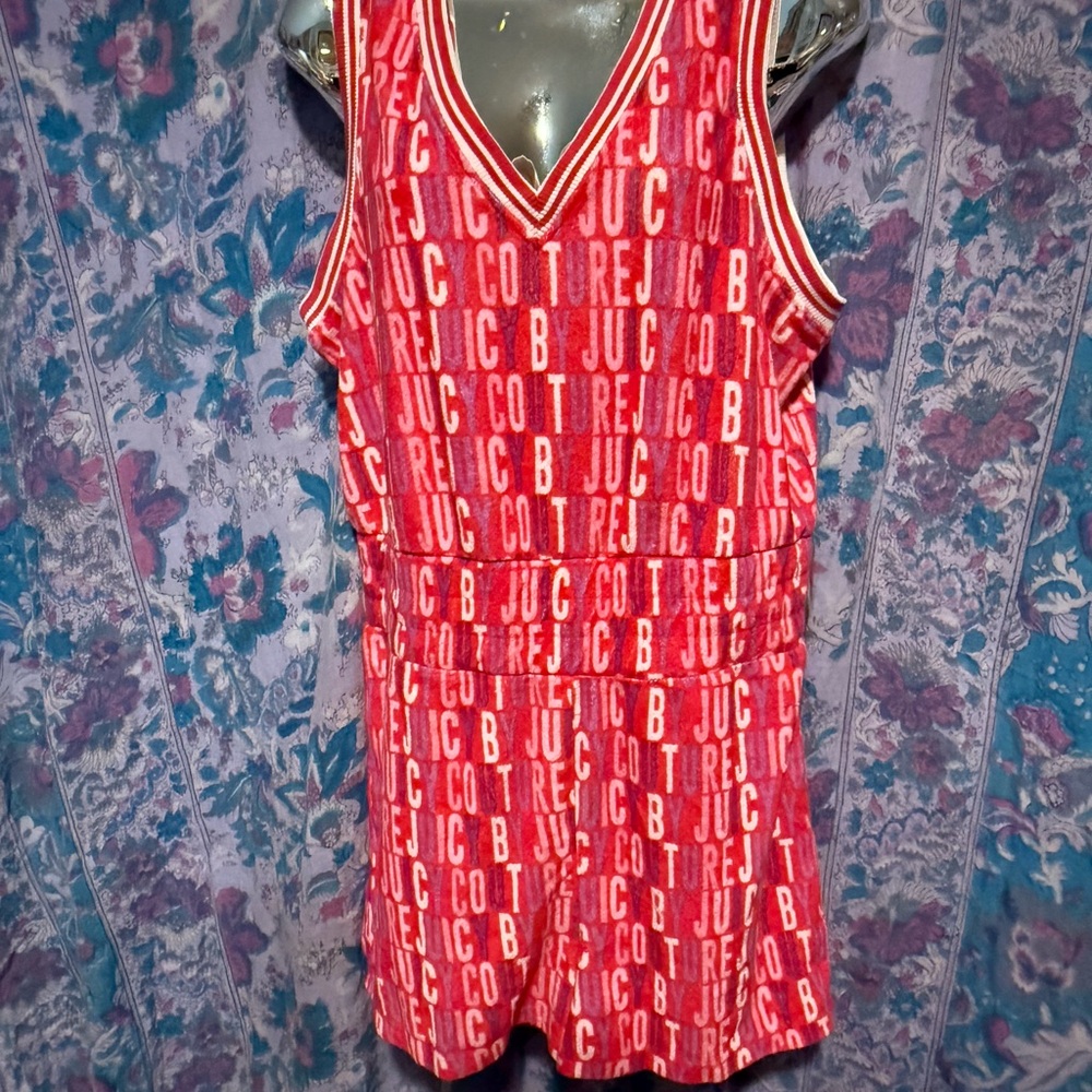 Vintage Juicy Couture Red Patterned V-Neck romper size medium